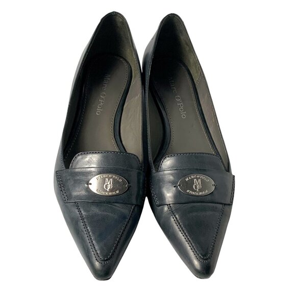 Marc O'Polo Stockholm Smoky Blue Leather Pointed Toe Flats - Picture 6 of 12